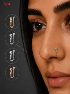 4 Pcs No-Drill U-Type Nose Stud Set for Women, Elegant All-Over Print Nose Rings, Versatile Multi-Color Nose Jewelry