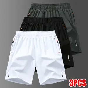 Set of 3 men’s athletic shorts: ultra-light, quick-drying, breathable summer running shorts with pockets and zipper; fitness training shorts; casual beach shorts; outdoor shorts suitable for outdoor use.