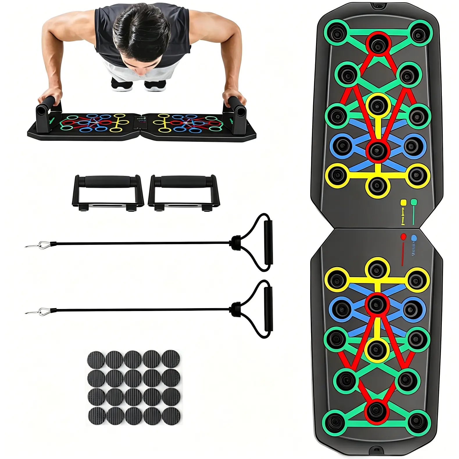 Multifunctional Foldable Push Up Board Color Coded Muscle Training System 4 In 1 Chest Shoulder Triceps Back Workout Equipment With Anti Slip Mat Portable Home Gym Fitness Tool For Men Women
