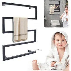 110V Wall Mounted Electric Towel Warmer 5 Layer S Shape Home Bathroom Towel Heater Bath Towel Warmer Drying Heated Towel Rack 304 Stainless Steel Hot Towel Warmer Black for Home and Hotel
