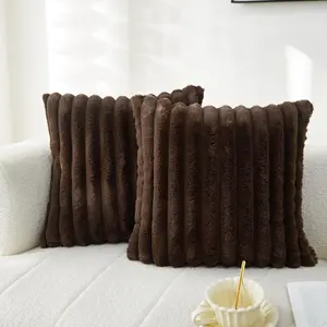 Dark Brown Striped Throw Pillow Covers 16x16 Inch Set of 2 Double-Sided Faux  Plush Decorative Pillow Cases Soft Luxury Cushion Cases for Couch Sofa Living Room Decor