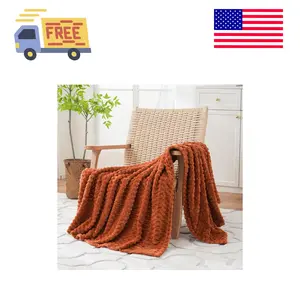 Burnt Orange Throw Blanket 50"×60" inches Fuzzy 3D Jacquard Decorative