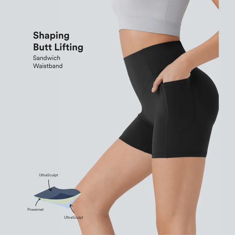Halara UltraSculpt High Waisted Scrunch Butt Lifting Tummy Control Pocket Shaping Workout Biker Shorts 5'