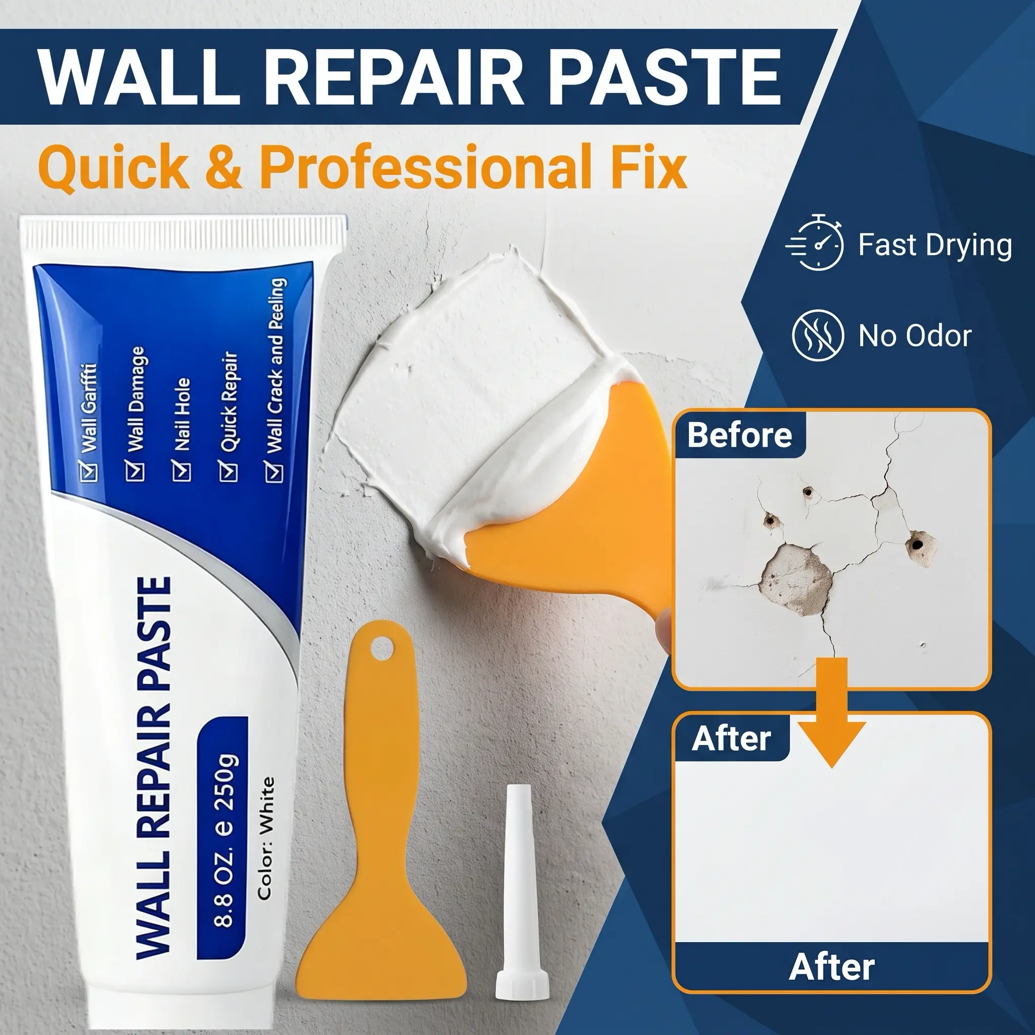 Drywall Repair Paste Kit - Quick-Drying Waterproof Self-Adhesive Filler for Interior Wall Cracks, Holes & Concrete Surface Fix (Home Improvement Caulking Adhesive Caulk Prep Material)