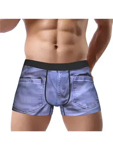 1 piece Blue Jeans Denim Pockets Underpants Breathbale Panties Male Underwear Sexy Shorts Boxer Briefs