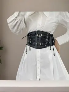 European and American retro black lace-up leather corset belt for women, fashionable decorative wide waistband with adjustable elastic, Trendy Belt, Trendy Exquisite Belt, Casual Belt