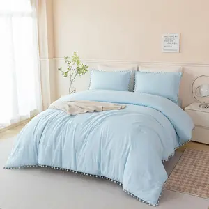 5 Pieces Twin Bedding Sets Light Blue Pom Pom Comforter Set for Girls Boys Soft Fluffy Solid Boho Bed in A Bag with Comforter and Sheets (Light Blue, Twin)