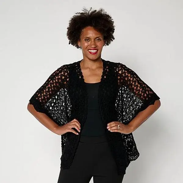 Nina Leonard Batwing Crochet Cardigan
