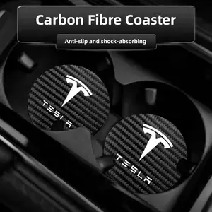 2Pcs Car Water Cup Pad Anti-Slip Coasters Mats Interior Decoration Accessories For Tesla Model 3 Model S Model X Model Y Cybertruck Roadster SpaceX