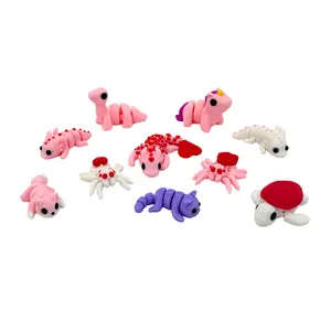 EnderToys 10 Mini Love Animal Set - 3D Printed Articulated Fidget Figurines - Desk Pet Cute Unique Valentine's Day Gift