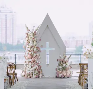 S-A8796 White Pink Wedding Background KT Board Rose Baby Breath Delphinium