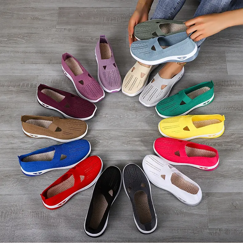 5-10.5 Plus Size Summer Barefoot Wide Toe Slip On Walking Shoes Woven Breathable Light Weight Soft Sole Sneakers For Women