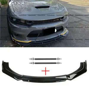 For Dodge Charger Front Bumper Lip Spoiler Splitter + Strut Rods Glossy Black