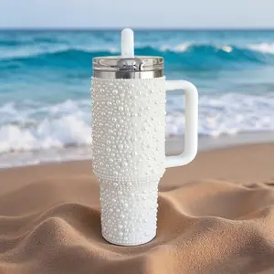 40oz Pearl Diamond Tumbler – Stainless Steel Vacuum Insulated Water Bottle, Mug, Tazas, Termo, Kitchen Accessories, Lunch Box, Cake Stand, Leakproof Straw Lid, 12h Cold 6h Hot, US Local Warehouse