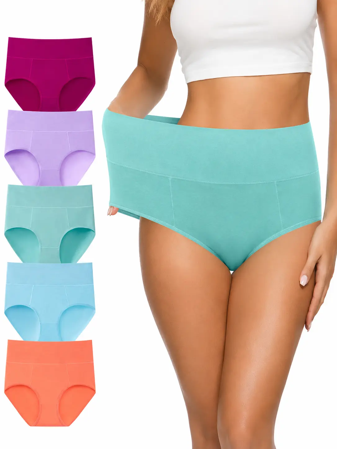 Women's High-Waisted Cotton-Spandex Boyshorts, 5 Pack Plus Size Full Coverage Panties, Soft Breathable Stretch Underwear, Light Tummy Control, Casual Daily & Period Panties