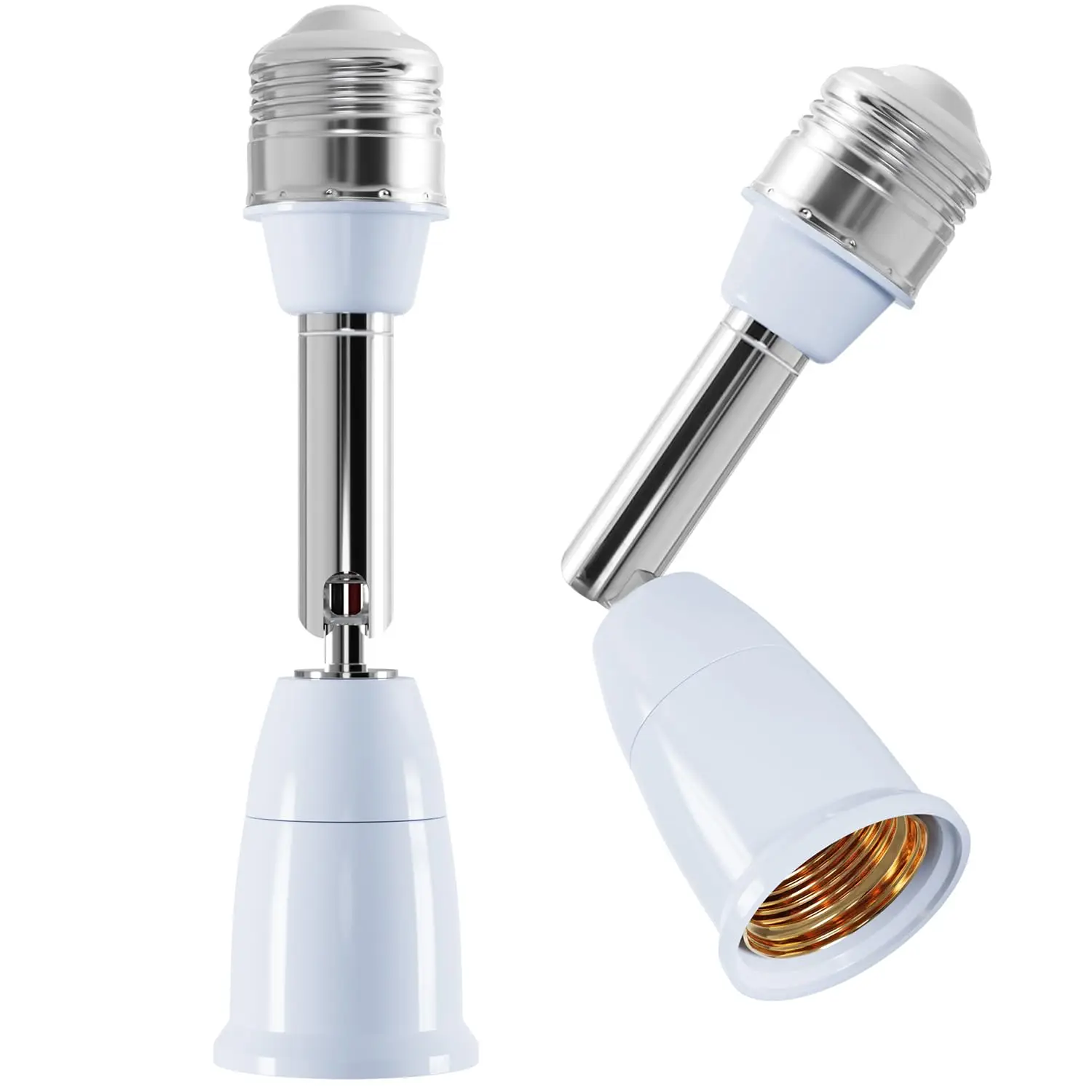 Light Socket Extender, 2PCS Light Bulb Extender 180° Bending Degree, E26/E27 Light Socket Outlet Adapter, 4.5 Inch Extension, 360° Adjustable Lamp Hol
