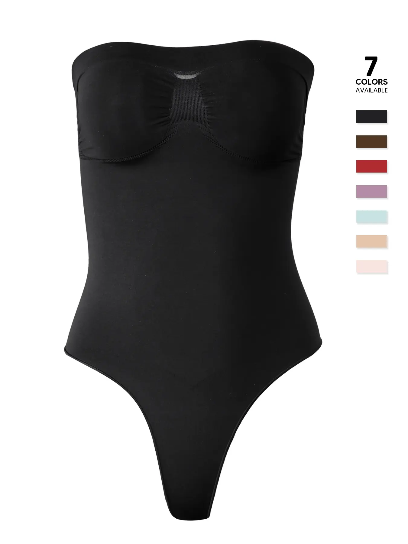Women's Solid Strapless Compression No Underwire Basic Shapewear Bodysuit, High-Stretch Smooth Tummy Control Thong Bodysuit, Seamless Breathable Shapewear for Women, Elastic Shapewear Bodysuit, Underwear, Womenswear, Casual