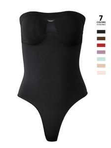 women's solid strapless shapewear bodysuit, tight fit casual high stretch tummy control shapewear thong, shapewear for women, womenswear, underwear