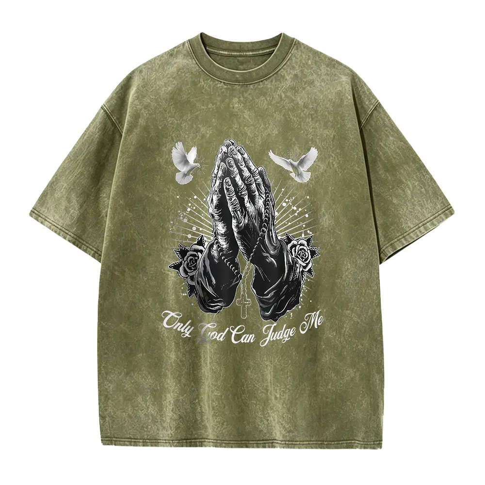 Women's Short-Sleeve Smooth Seamless Solid Fabric Christian Praying Hands Graphic Tee - Religious Inspirational Prayer Gift Streetwear Top