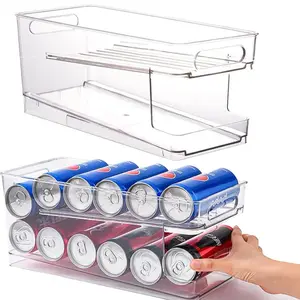 2-Layer Automatic Rolling Refrigerator Organizer Bins, BPA-Free Can Dispenser with Fits Cans Design, Home Storage Bin for Fridge Beverage, Beer, Soda, Rolling Bins