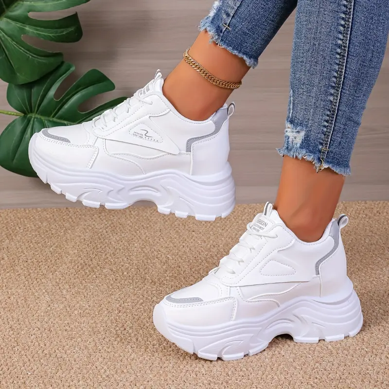 Casual Trainer Chunky Heightening Women's Fashion Low Top Trendy Wedge Sports Shoes, Casual Lace Up Trainers