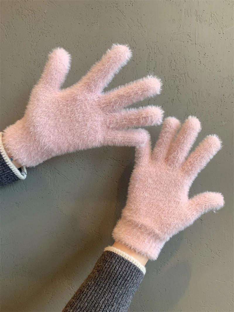 Fashion Winter Mink Velvet Five Finger Gloves Plush Warm Cold-Proof Gloves Women Outdoors Cycling Solid Color Wistiti Mittens