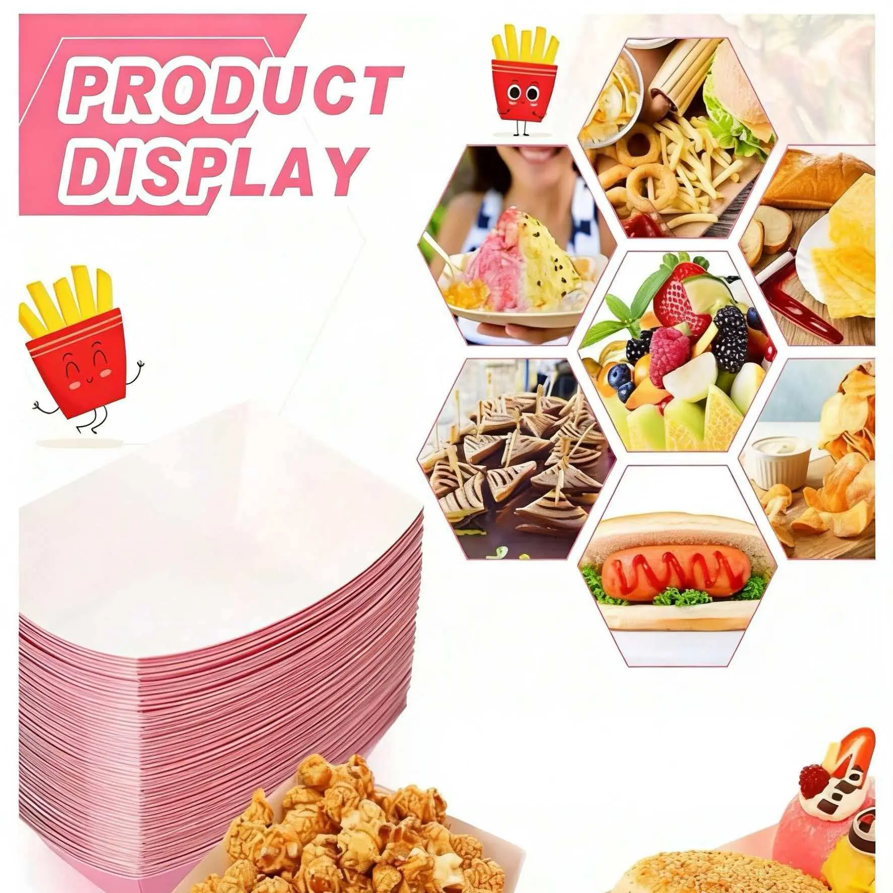 Kraft Paper Food Tray, Paper Boat, French Fries Rack, Popcorn Box, Disposable Party Supplies, Disposable Tableware Supplies, New Year Christmas Party Birthday Valentine Anniversary Graduation Family Activity, Disposable Products, Food Trays Disposable