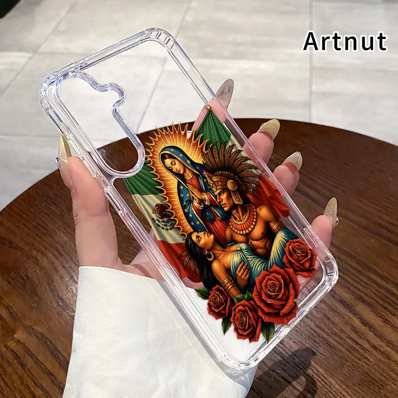 Mexican Heritage Trinity Pattern Magnetic Phone Case for Samsung Galaxy S26 Edge S23 Ultra S24 Plus FE S25 S22+ Non-Yellowing Clear Crystal Drop-proof Slim Silicone Shockproof Transparent Acrylic Large Hole Cover Supports Wireless Charging