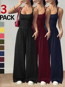 2026 Women's Summer Sleeveless Jumpsuit, Pleated Waist Wide-Leg Pants, One-Piece Sexy Backless Design, Slim-Fitting Organic Textile
