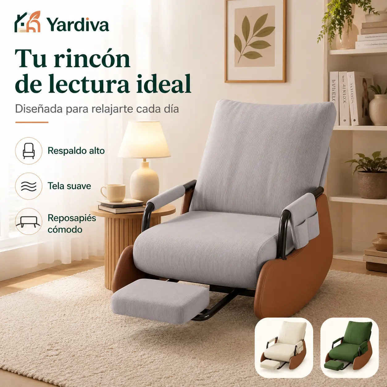 Yardiva Beige Upholstered Adult Rocking Recliner Chair, Adjustable Backrest, Wide Seat, Retractable Footrest, Side Pocket for Living Room & Nursery