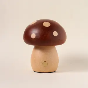 Handcrafted Solid Wood Mushroom Lamp | Cordless Portable LED Night Light with Touch Sensor | Cute Cottagecore Aesthetic Room Decor for Bedroom, Nursery & Desk Setup | Unique Wooden Fairy Gift for Kids & Plant Lovers