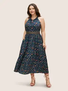 【Summer Turn-Up】【Boho】 Bloomchic Boho Print Woven Ribbon Tie Knot Frill Trim Dress 2026 Summer Pick for Mother's Day