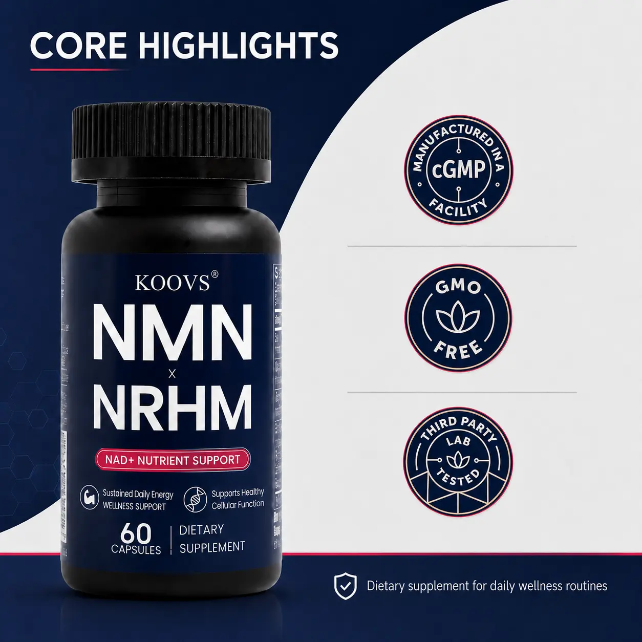 NMN NRHM Complex 750mg Per Serving, 60 Capsules | Multi-ingredient with Beta Nicotinamide Mononucleotide, Nicotinamide Riboside Hydrogen Malate, Astragalus Root Powder & BioAgeX Blend. NAD+ Booster Supplement Precursor.