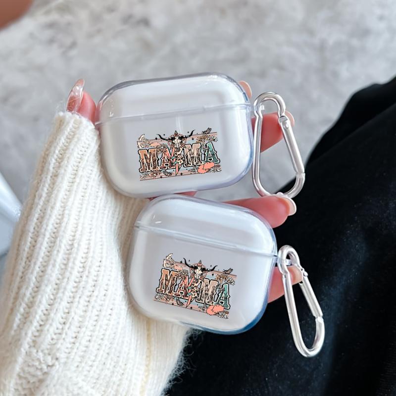 Cowboy Mama Art Pattern TPU Soft Protective Case for Apple AirPods 4/3/2/1/Pro/Pro2 Transparent Earphone Cover with Keychain Attachment