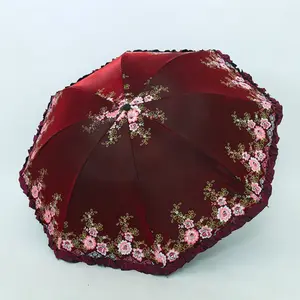 Sunscreen and UV protection parasol folded small and portable retro high-end design, three-fold manual opening and closing, ruffle leaf edge design, extremely strong and durable