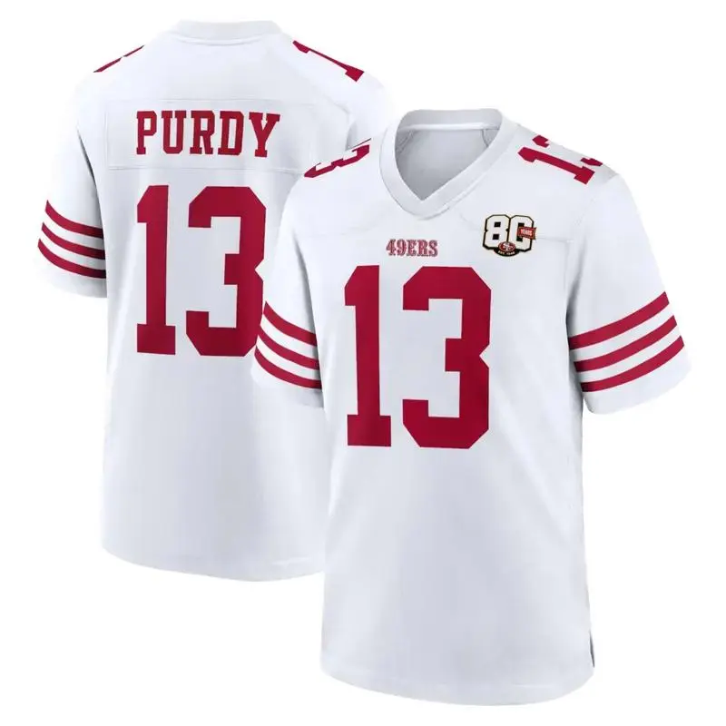Trendy Football Season 2026 Full Logo Printed Purdy 13 Football Jersey Tee Shirt, 80th Anniversary Game Jersey Football Tee, Alternate Custom Game Jersey, Sport Activewear for Men Women
