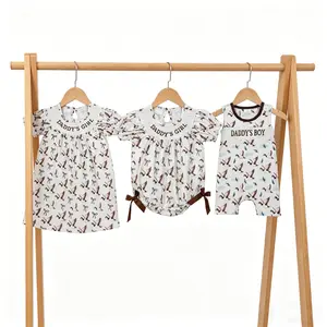 Baby Girls Daddy's Girl Smocked Embroidery Mallard Duck Bow Stretchy Knee Length Dresses Matching Boys Rompers