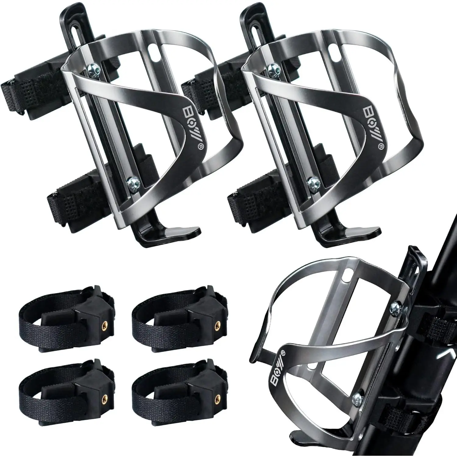 2-Pack Silvery Aluminium Alloy Bike Water Bottle Holders - Lightweight, Screw-Free Removable Velcro Strap, Double-Fix Secure Mount, Portable for Mountain Bicycles, Black/Blue, Blue/Pink