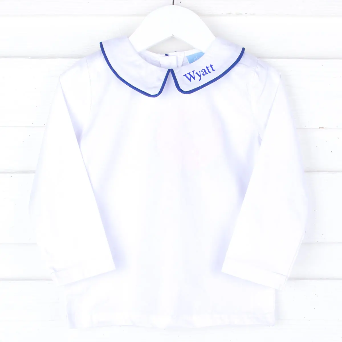 White Long Sleeve Undershirt with Royal Blue Trim