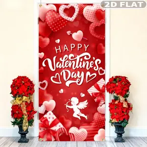2D FLAT 1pc Valentines Day Party Photo Booth Props, Valentine Day Door Decor Red and Pink Heart with "Happy Valentine's Day" Text, Valentines Day Door Banners, Party Decorations Banners for Valentine Party Front Door Decor, No Electricity Needed