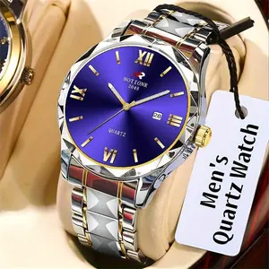 Men’s stainless steel business district watch with date display and purple dial — an elegant gift for anniversaries, romantic occasions, birthdays, and holidays; a polished watch.