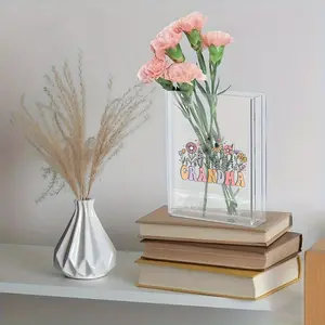 Modern Acrylic Book Vase Rectangular Clear Design with Grandma Embossed Text Ideal for Book Lovers Flower Arrangements Perfect Gift for Home Decor Birthdays Thanksgiving Christmas Book Vases Home Decor