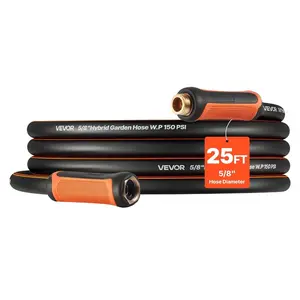 summervibes Durable Garden Hose - Heavy-Duty 4-Layer Rubber, 25 ft 5/8 in, 150PSI Working Pressure, 600PSI Burst Pressure, Flexible Non-Kink Outdoor, 3/4 Fittings, Lightweight for Gardening & Cleaning