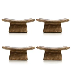 Square Ceramic Pillar Candle Holders for Modern Ritual Accessories for Mindful Living and Home Ambiance Light Brown (Set of 4) Decor Ornaments