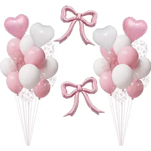 Bow Balloon Party Decor, & White Bow Print Balloons for Girls Just Wanna Be ,Bridal Shower  Birthday Decorations for Girls, Women,  Shower