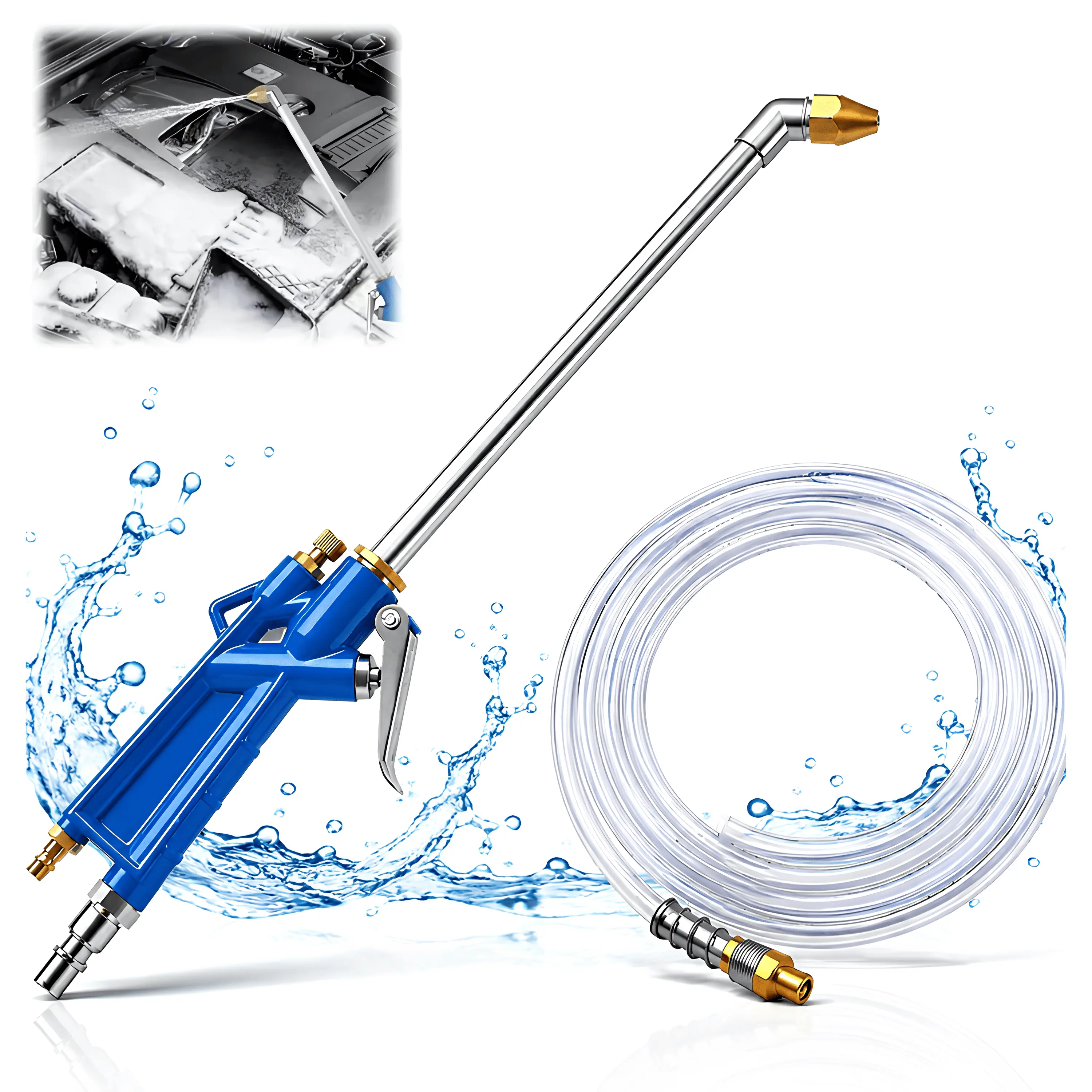 Air Blow Gun Pneumatic Engine Cleaning Gun Car Engine Degreaser Sprayer Air Operated Dust Blower Heavy Duty Aluminum Alloy Multi Function Garage Detail Cleaning for Engine Bay Wheels Deck Narrow Spaces Hose