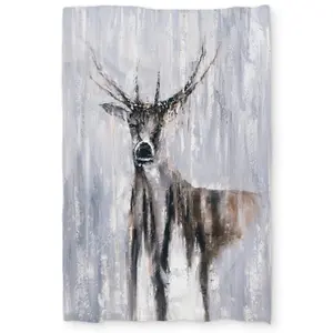 Begin Home Decor C1DCTXLWSMS8HH Winter Abstract Deer Twin Size Extra Long Duvet Cover - Snow Livingroom Decor