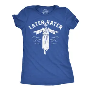Womens Later Hater Funny Jesus Graphic Tee Sarcastic Christian Tee for Ladies Funny Womens T Shirts Cute Vintage Fashion Casual Ladies T-Shirt Gift Easter Tops for Women Funny Religious Top Women's Novelty Tees Royal -