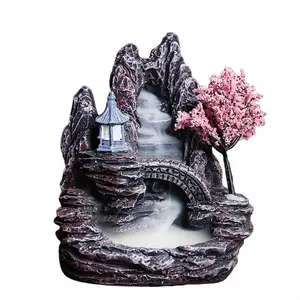 High Mountain Flowing Waterfall Backflow Incense Burner Home Fragrance Diffuser Incense Burner Decoration,E Set Christmas