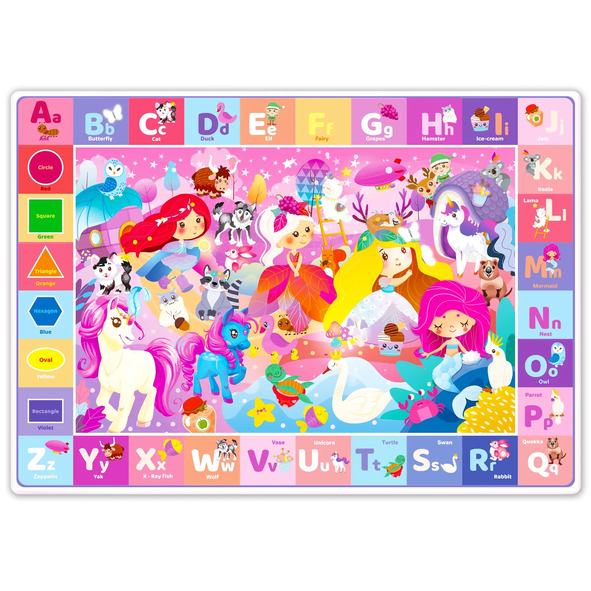 QUOKKA Princess ABC Play Mat, Bright Plush Cotton Nursery Rug for Babies and Toddlers 2-3 Years, Padded & Foldable, 60 x 41 in
